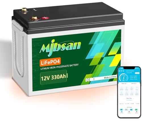 Mjbsan LiFePO4 Batería de litio autocalentada, 12V, 330Ah, con BMS 200A con aplicación Bluetooth 5000+, ciclo profundo, 4224Wh, potencia de carga máx. 2560 W, para autocaravana, excepto