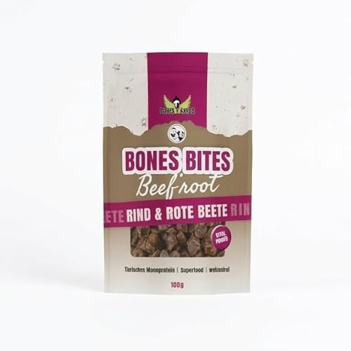 Boneshands Bones Bites Beef’Root – Getreidefreie Hundeleckerlis mit 84% Rind & Rote Beete – Natürliche Hunde Snacks ohne Zucker & Aromen – Monoprotein & Proteinreich – Ideal für Training & Allergiker