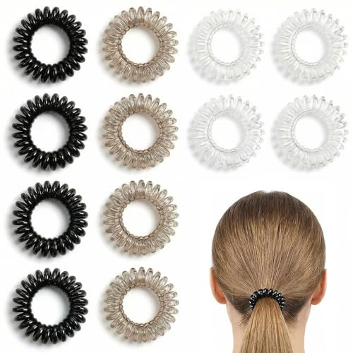 LEOUEANR Paquete de 12 lazos en espiral para el pelo, de plástico, no dañan la coleta y la protección del cabello (3 colores)