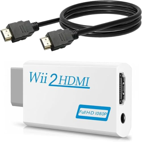 For Wii to HDMI Converter with 1.5m HDMI Cable, 1080P/720P Upscaler, Plug and Play for Wii Adapter Supporting All Display Modes, 3.5mm Audio Jack for Nintendo Wii Console