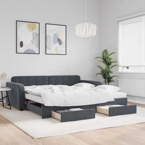 sephironlbb utdragbar dagsäng mörkgrå 100 x 200 cm, sammetssoffa med 2 lådor, mångsidig gästsäng för vardagsrum och sovrum