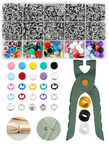 Kyteazr 250 Sets Popper Fasteners Kit with Pliers, Guide & Practice Fabric | 9.5mm Metal Snap Buttons in 10 Colours, No-Sew Press Studs and Poppers for Clothes, Bedding, Crafts and DIY Projects