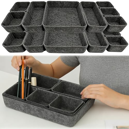 MINGZE 16 PCS Filzschublade Kleine Quadratische Box Aufbewahrungsbox, Organisierte Aufbewahrung, Filz Stapel Schublade Container, Büro Schublade Organisator Tray, Schreibwaren Dresser (Dunkelgrau)