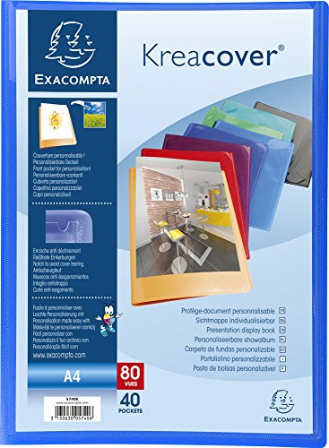 Exacompta 5740E 12er Pack Sichtmappe KreaCover aus Kunststoff DIN A4 mit 40 Klarsichthüllen, 80 Sichten, perfekt für die Schule und das Büro Aktenhülle, Prospekthülle, farbig sortiert