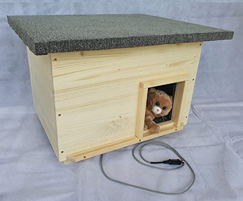 Lösche Holzbau Katzenhaus lang mit Heizung Katzenhütte Wurfkiste wetterfest isoliert beheizt