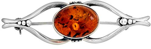 Sterling Silver Baltic Amber Eye Brooch Pin for Women Antiqued Finish Approx. 1 13/16 inch Wide