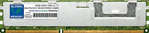 GLOBAL MEMORY 16GB DDR3 1600MHz PC3-12800 240-PIN ECC REGISTRADO DIMM (RDIMM) Memoria RAM para SERVIDORES/Estaciones DE Trabajo/Placas Base (2 Rank CHIPKILL)
