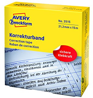 AVERY Specialform 3515 korrigeringstejp (handskriven, 21,1 mm x 15 m) 1 rulle vit
