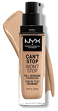 NYX Professional Makeup Can't Stop Won't Stop Full Coverage Foundation, Langanhaltend, Wasserfest, Vegane Formel, Mattierter Teint, Farbton: True beige
