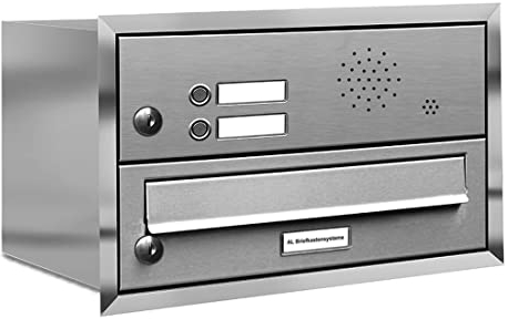 AL Briefkastensysteme, 1er Unterputzbriefkasten, Briefkasten mit Klingel, 1 Fach, Briefkastenanlage modern, rostfrei Edelstahl Postkasten