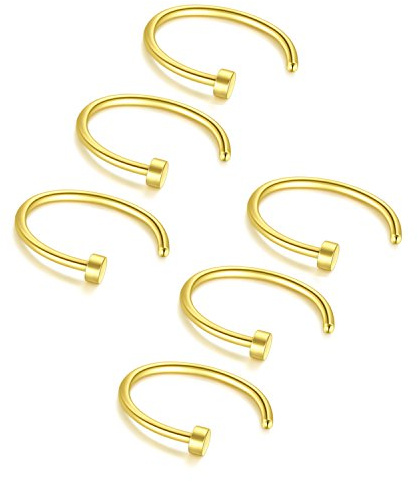 Briana Williams 6 st näsring näspiercing falsk näsa läpp ring set 20 g 18 G 16 mm/8 mm/10 mm/12 mm kirurgiskt stål piercing näsa smycken, 18G 8mm, Metall Rostfritt stål