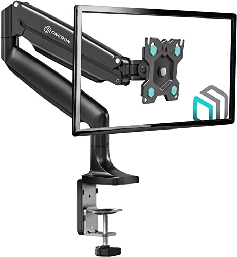 ONKRON Supporto monitor scrivania 13-32 pollici, Carico 1-9 kg, Staffa monitor VESA 75x75–100x100 mm, Supporto schermo PC Giratorio e Inclinabile, Regolabile, Accessori per scrivania, Nero G100-B