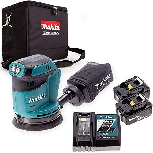 Makita DBO180 18V Random Orbital with 2 x 5.0Ah Batteries, Charger & Cube Bag