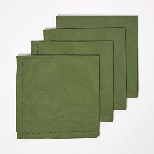 HOMESCAPES Tovaglioli in cotone, set di 4, biancheria da tavola tinta unita, verde oliva