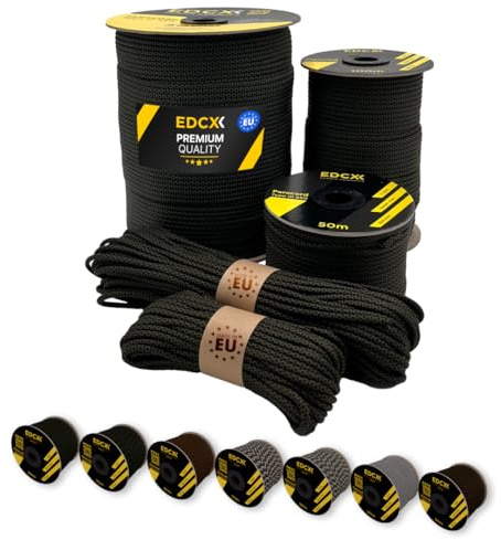 EdcX Paracord 4 mm, 20+ Militärfarben (15 m, 30 m, 50 m, 100 m, 300 m) | Ideal zum Basteln, Camping, Outdoor| 100% Nylonseil 4 mm | Taktische Kordel 550 Typ III