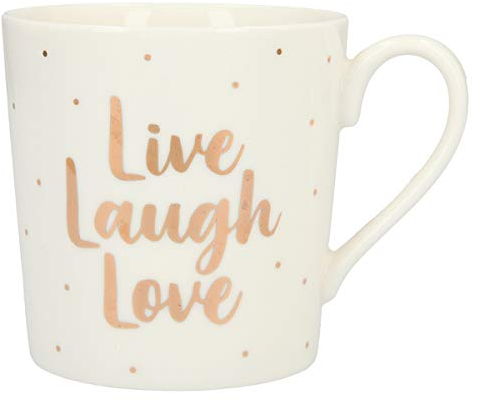 Depesche 5909.015 Tasse mit Henkel, aus Porzellan, 300 ml, mit Aufschrift, Live Love Laugh