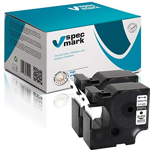 specmark cinta de escritura 24 mm x 7 m, juego de 2 unidades, negro sobre blanco, compatible con DYMO D1 para impresoras LM Label-Manager LP Label-Point LW Label-Writer DUO