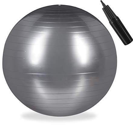 Relaxdays Gymnastikball, Fitnessball Yoga & Pilates, Sitzball Büro, Balance Ball inklusive Luftpumpe, Ø 65 cm, Silber
