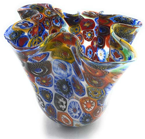 Taschentuchvase Murrine Millefiori mit Blattgold Murano Glasses Made in Italy (groß)
