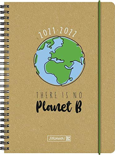 Brunnen 1072035212 Schülerkalender 2021/2022 „No Planet B“ 1 Seite = 1 Tag, Sa. + So. auf einer Seite, Blattgröße 14,8 x 21 cm, A5, Recyclingleder-Einband