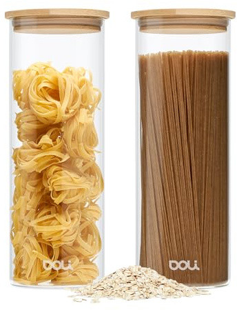 Doli Vorratsgläser mit Deckel 2er-Set - Aromadichte & Stapelbare Gläser zur Aufbewahrung - Inkl. Etiketten - Spülmaschinenfest - 2 x 1,8 L