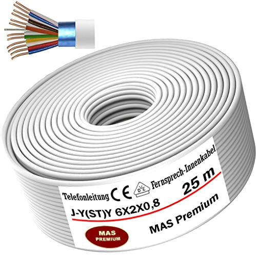 MAS Premium Von 5 bis 250m Telekommunikationskabel J-Y(ST) Y 2_4_6X2X0,8 Telefonleitung Klingelleitung Fernmeldeleitung (J-Y(ST) Y 6X2X0,8, 25m)