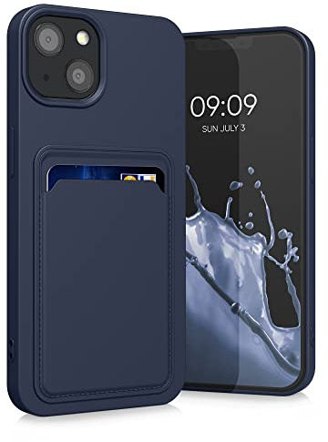 kwmobile Fodral till Apple iPhone 13 fodral med korthållare – mjukt fodral – stöttåligt TPU-material – trådlös laddning – mörkblå