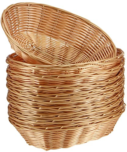 SINJEUN 20 Pack Wicker Bread Basket, Handwoven Oval Plastic Basket, Woven Tabletop Fruit Vegetables Food Serving Basket for Home, Kitchen, Restaurant, Light Brown