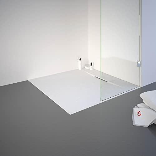 Schulte Duschwanne DWM-Tec mit Steinstruktur Mattweiß 90x90 cm, Mineralwerkstoff, Oberfläche aus Steinstruktur, barrierefrei, extraflach, geringes Eigengewicht