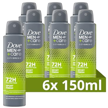 Dove Men+Care Advanced Sport Fresh Antiperspirant Deodorant Spray, upp till 72 timmars skydd mot svett och dålig lukt – 6 x 150 ml – ekonomipack