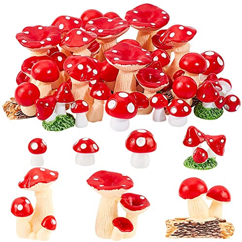 AHANDMAKER 124 Stück Mini-Pilze Miniaturfiguren, Rote Harz-Pilz-Ornamente Winzige Pilze Für DIY-Pflanzen-Bonsai-Blumentöpfe Mikro-Landschafts-Display-Dekoration Home-Party-Desktop-Ornamente