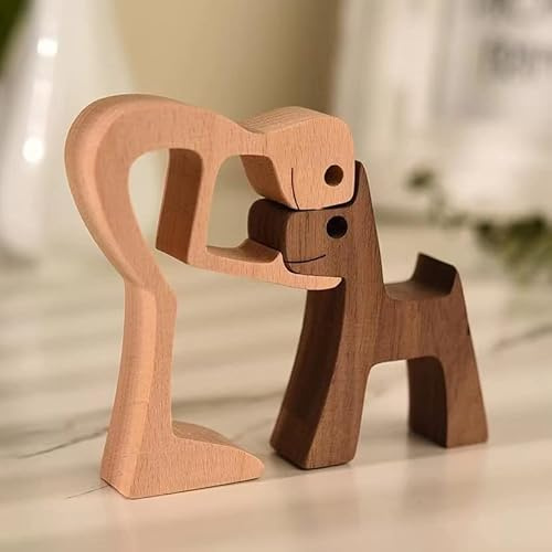 Jauhmui Holzskulptur Ornamente Familien Welpe Hund Statue Home Deko(Stil D)