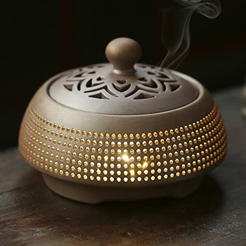 Bruciatore di incenso elettrico classico, diffusore di aromaterapia in ceramica con luce, timer regolabile, controllo della temperatura 50 ° C-320 °C, per interni e uffici, ornamento