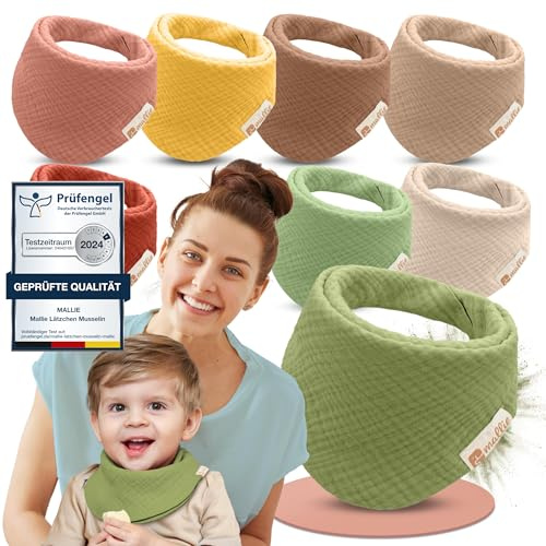 Mallie® Musselin Lätzchen Baby im 6er oder 8er Set | Als Bibs, Dreieckstuch Baby, Baby Lätzchen | Musselin Halstuch Baby, Musselintücher Baby und Babylätzchen | Sabberlätzchen Baby Halstücher Baby