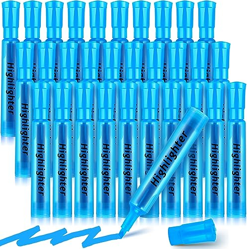 Qilery 30 Pack Highlighters Bulk, Tank Style Chisel Tip Highlighters Markers Pack Quick Drying for Adult Coloring, Home Office Supplies (Blue)