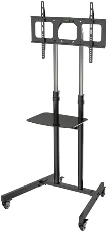 SVITA NONSAN Höhenverstellbarer TV-Ständer TV-Rollwagen Fernsehständer Staender Feststellbare Rollen Ablagefläche Laptopablage für 32 40 42 50 55 65 70 75 80 Zoll Max 68 KG Schwarz