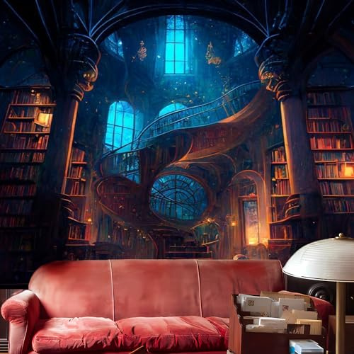 Atrippy Gotischer Bücherregal-Wandteppich, Gothic, mittelalterlicher Wandteppich, Vintage-Bibliothek, Wandbehang, dunkle Akademie, Raumdekoration, Tapisserie, Bücher, Hintergrund für Schlafzimmer,