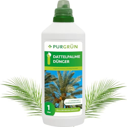 Purgrün® Dattelpalme-Dünger 1 Liter – Schnelles Wachstum dank Stickstoff – Stärkt die Widerstandskraft – Premium-Flüssigdünger mit Spurennährstoffen – Konzentrat für bis zu 400 Liter Gießwasser