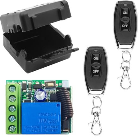 Interruptor de control remoto inalámbrico de 433 MHz CC 12 V 1 canal, módulo receptor de relé RF con transmisor, largo alcance para abridor de puerta de garaje (1 receptor + 2 controles remotos)