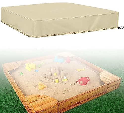 FXKJ Sandkasten Abdeckung Wasserdicht Staubdichte Sandkastenabdeckung mit Kordelzug Quadrat Sandkastenplane Sandkastenhaube Abdeckplane Schutzhülle,125×125cm,Beige