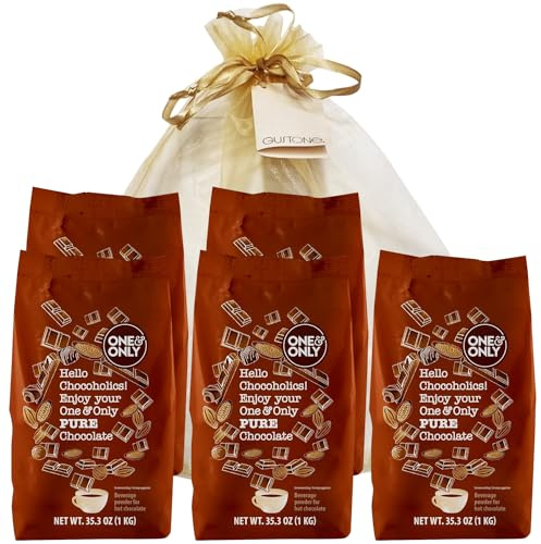 GUSTONE. One&Only Trinkschokolade - Pure Chocolate - 5 x 1Kg Geschenkset | professionelle Rezeptur für die Gastronomie, hoher Kakaoanteil 32% Kakao, sehr ergiebig ca. 200 Portionen, einfach Lecker