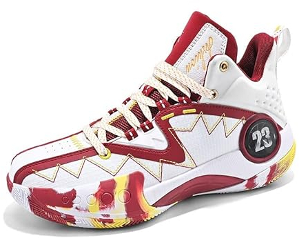 Bolognifi Zapatillas de Baloncesto for Hombre, Suela de Goma elástica Alta, Antideslizantes, for Deportes al Aire Libre, Bota de Baloncesto Transpirable Regalo (Color : Red, Size : 36 EU)