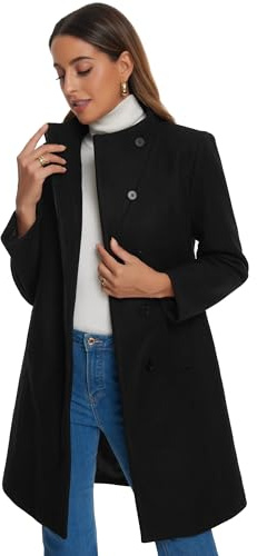 Allegra K Women Winter Wrap Collar Button Down Long Sleeve Peacoat | Button front closure. Versatile for office, business, meeting. Structured silhouette. Soft inner lining.