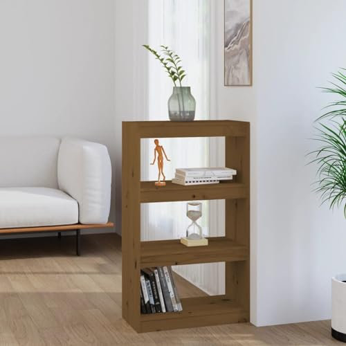 ZEYUAN Bücherschrank/Raumteiler, Standregal, Bücherregal, Aktenregal, Ordnerregal, Büroregal, Regal Für Ordner, Bookshelf, Honigbraun 60x30x103,5 cm Kiefernholz
