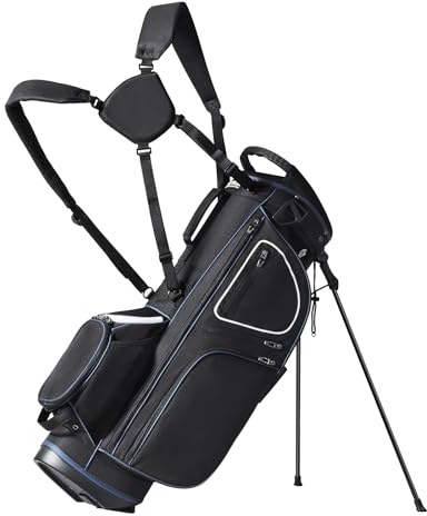 VEVOR Golf Cart Bag with 14 Way Organizer Divider Top, 35” 11 Pockets Premium Cart Bag with Stand, Durable Golf Bags with Handles & Dust Cover & Detachable Dual Strap for Men & Women, Black White