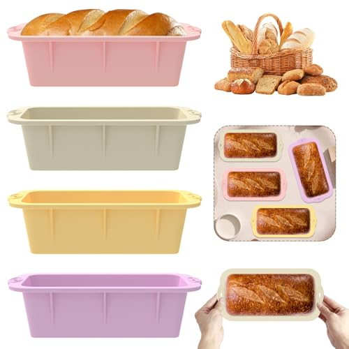 Lot de 4 moules à pain rectangulaires en silicone - 25,3 x 12,3 x 7 cm - Sans BPA - Qualité alimentaire - Anti-adhésif - Moule à pain en silicone
