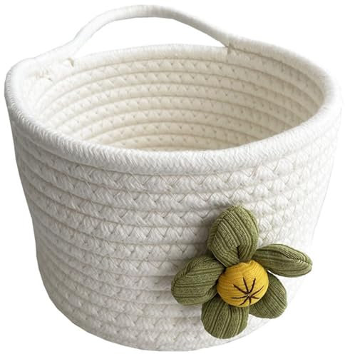 Handgewebte Baumwolle Seil Container Aufbewahrungskörbe Küche Stricken Korb | Regal Körbe Treppenkörbe Wohnzimmer Lagerung Zeitungskörbe,Weiß