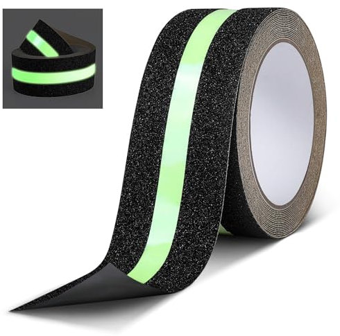 AiQInu Nastro Antiscivolo, 5m x 5cm Nastro Fluorescente Adesivo, Nastro Bagliore Nel Buio, Strisce Antiscivolo, per Scale, Gradini, Pavimenti Scivolosi Interno e Esterno