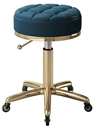 HHOZsafety Rollhocker, drehbarer Salon-Schönheitsstuhl, verstellbar, Friseurstuhl, rundes Lederkissen mit Rädern und Goldener Edelstahlbasis für Spa-Arbeit, Büro