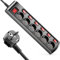 deleyCON Regleta de 6 Tomas Conmutable Individualmente Cable de 1,4m (6X Interruptor de Encendido/Apagado y 1x Interruptor Principal) Alimentación Regleta de Enchufes Base de Enchufe Múltiple - Negro
